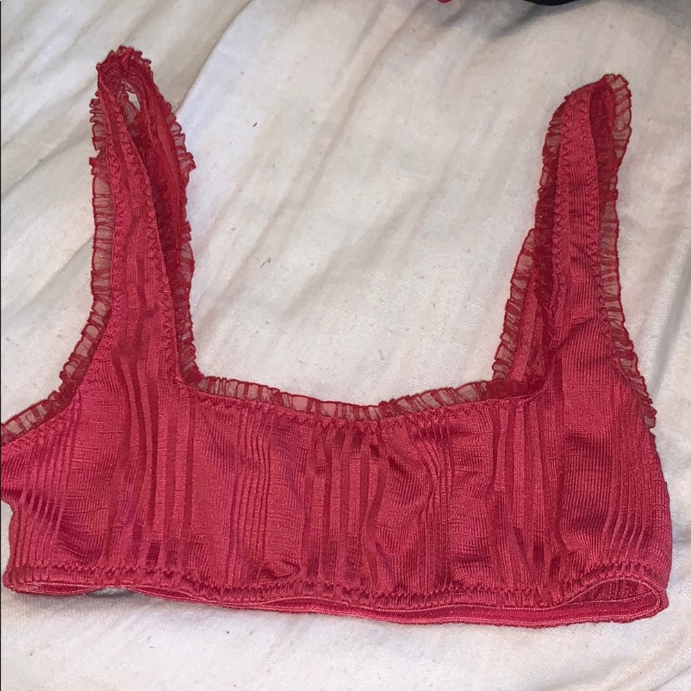 red frilly bralette